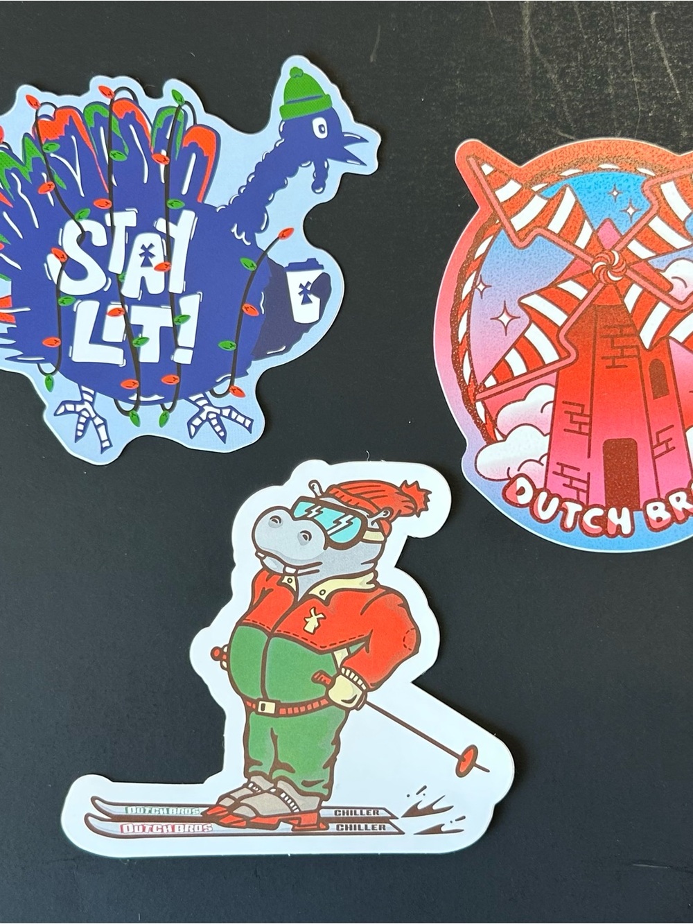Dutch Bros blue, green, red stickers set